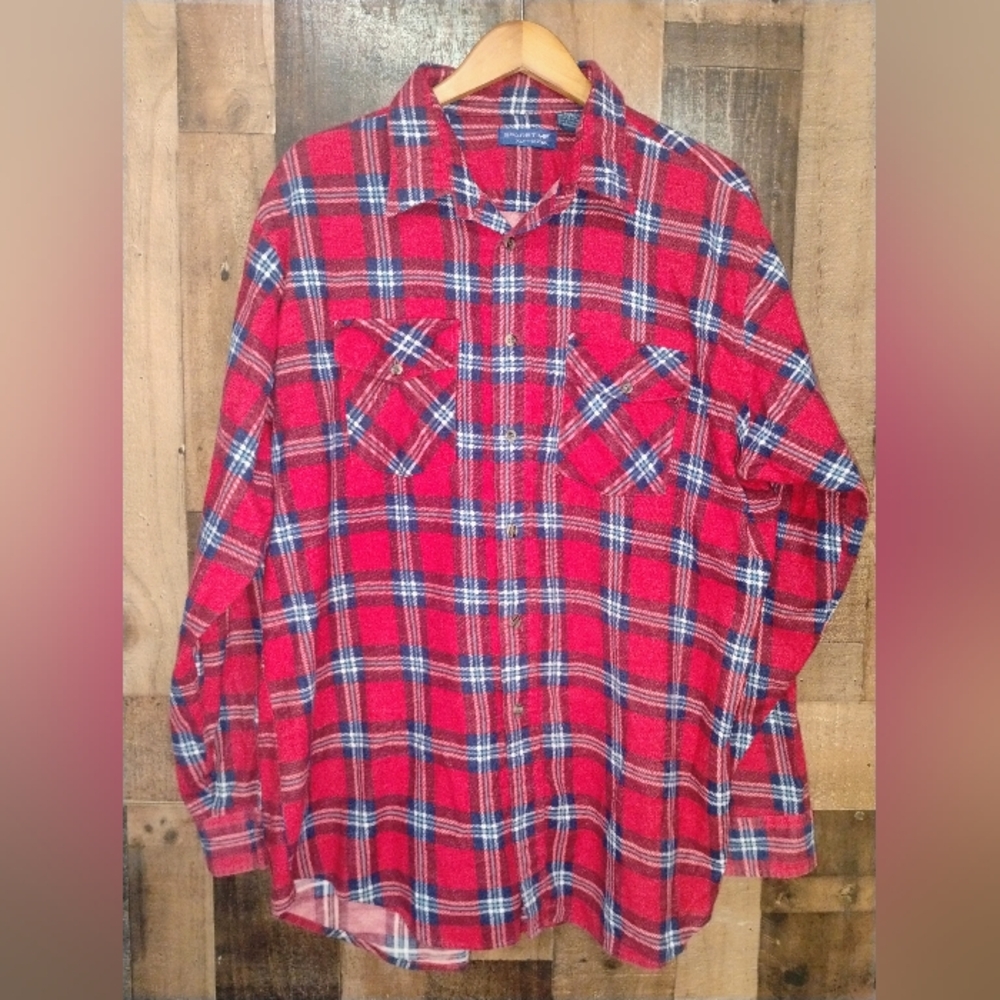 Sparetime Flannel Plaid Men's Shirt Red Blue